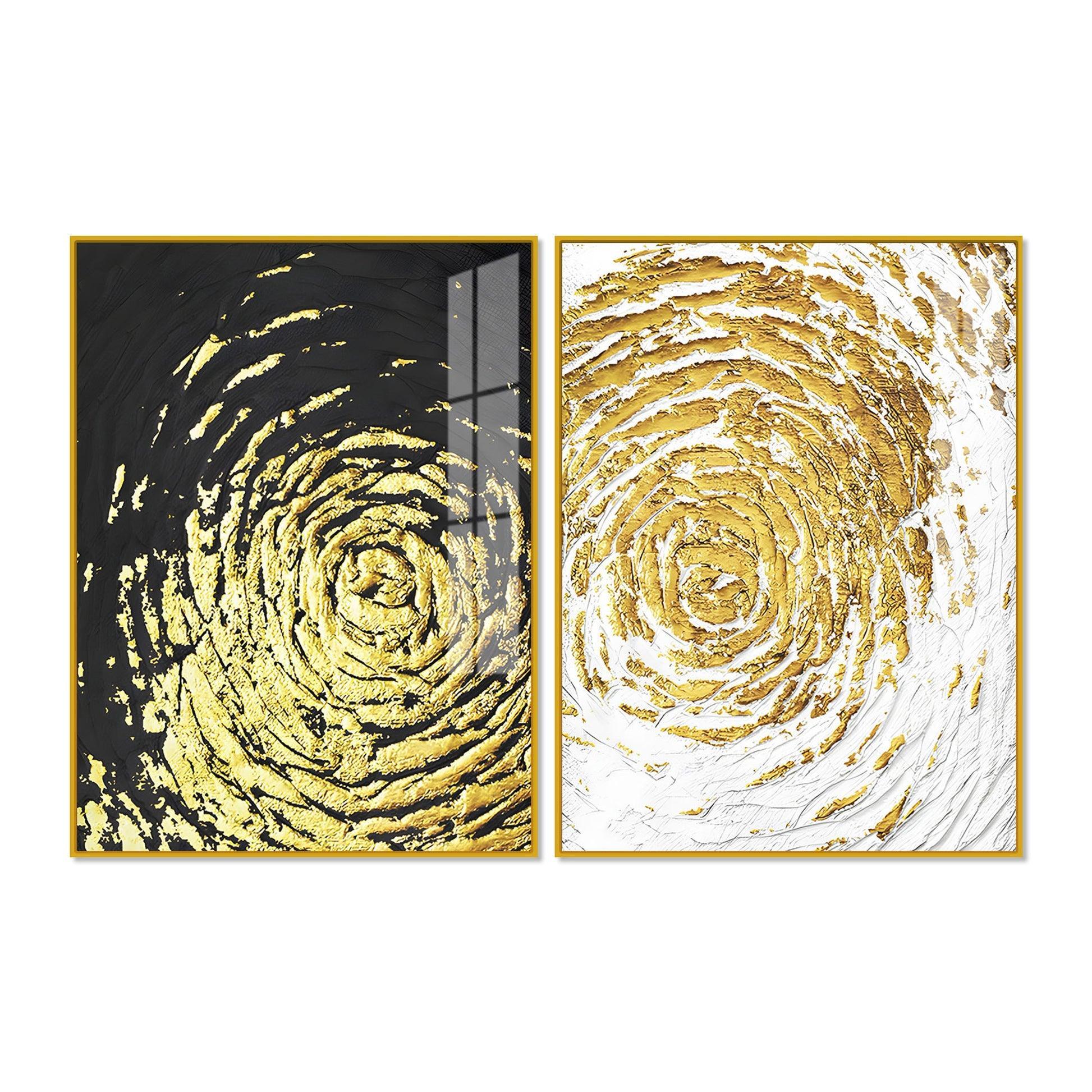 Golden Textured Acrylic Floating Wall Painting Set of 2 - Decor Smart