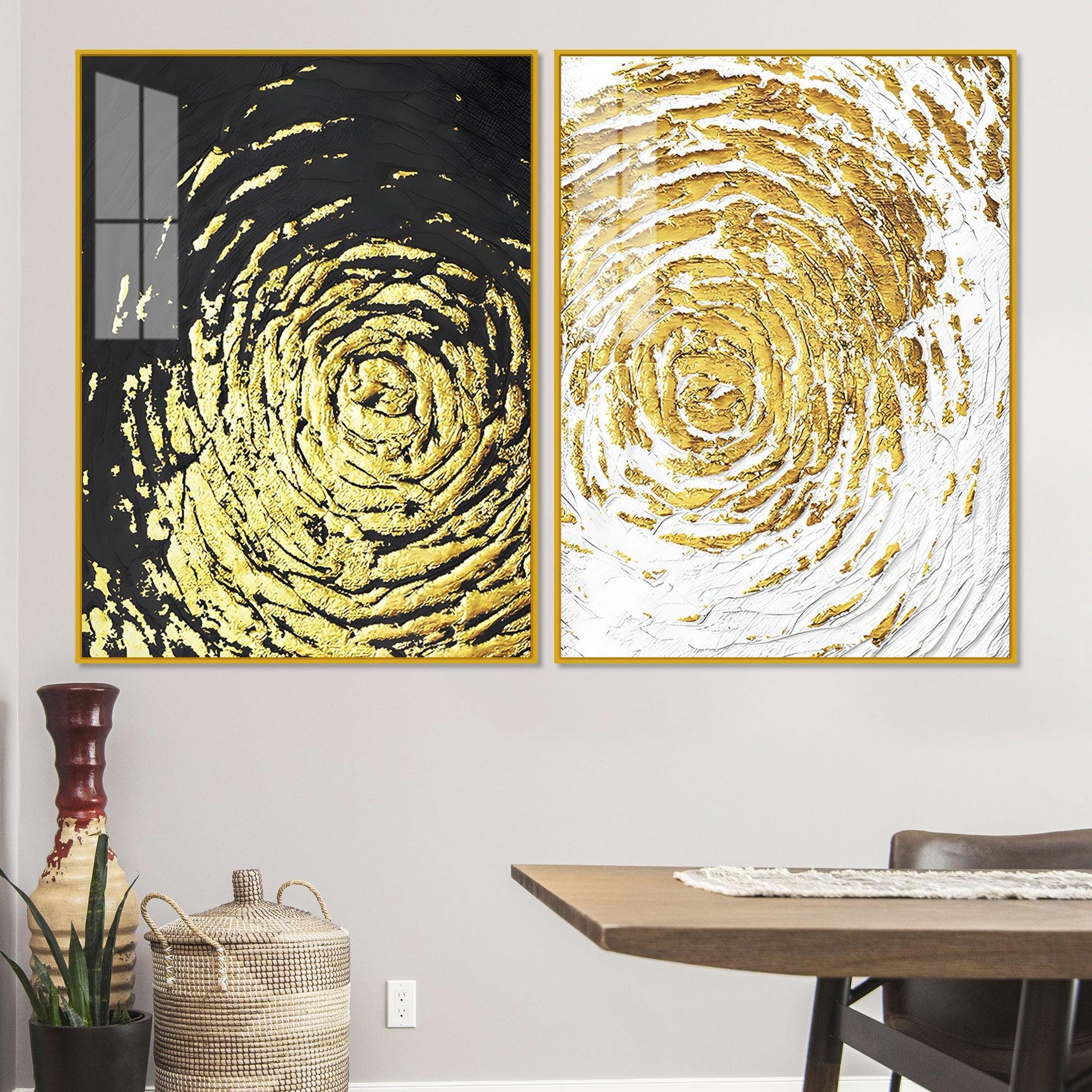 Golden Textured Acrylic Floating Wall Painting Set of 2 - Decor Smart