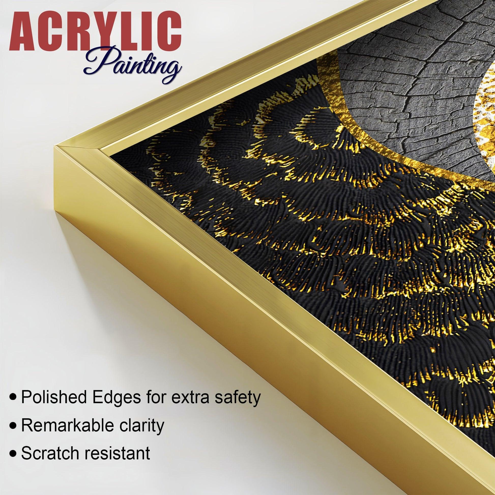 Golden Textured Pattern Acrylic Floating Wall Painting Set of 2 - Decor Smart
