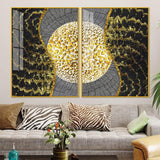Golden Textured Pattern Acrylic Floating Wall Painting Set of 2 - Decor Smart