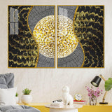 Golden Textured Pattern Acrylic Floating Wall Painting Set of 2 - Decor Smart