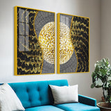 Golden Textured Pattern Acrylic Floating Wall Painting Set of 2 - Decor Smart
