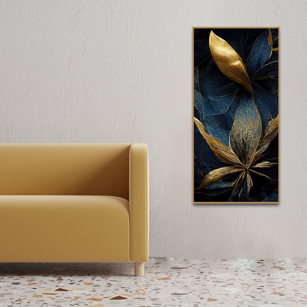 Golden Textured Tropical leaves Canvas Wall Painting - Decor Smart