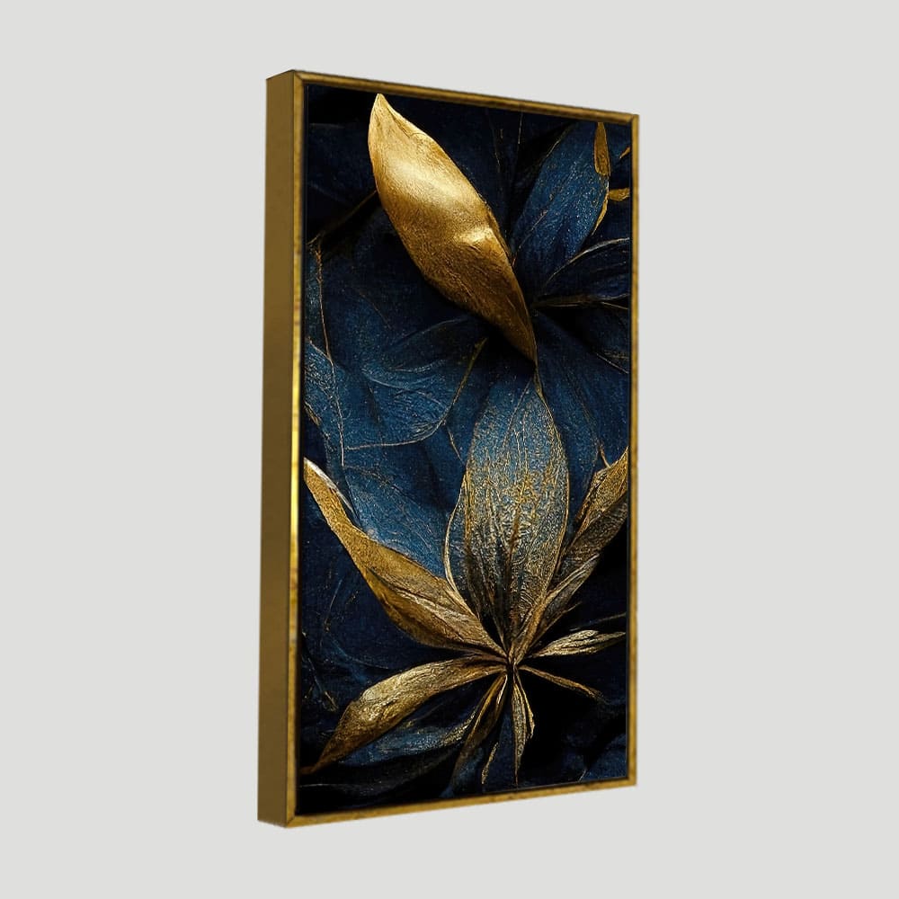 Golden Textured Tropical leaves Canvas Wall Painting - Decor Smart