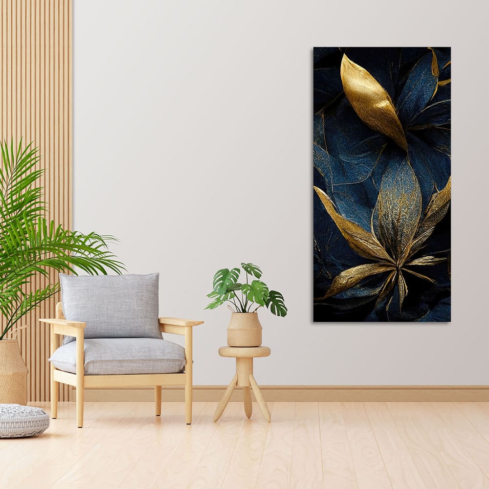 Golden Textured Tropical leaves Canvas Wall Painting - Decor Smart