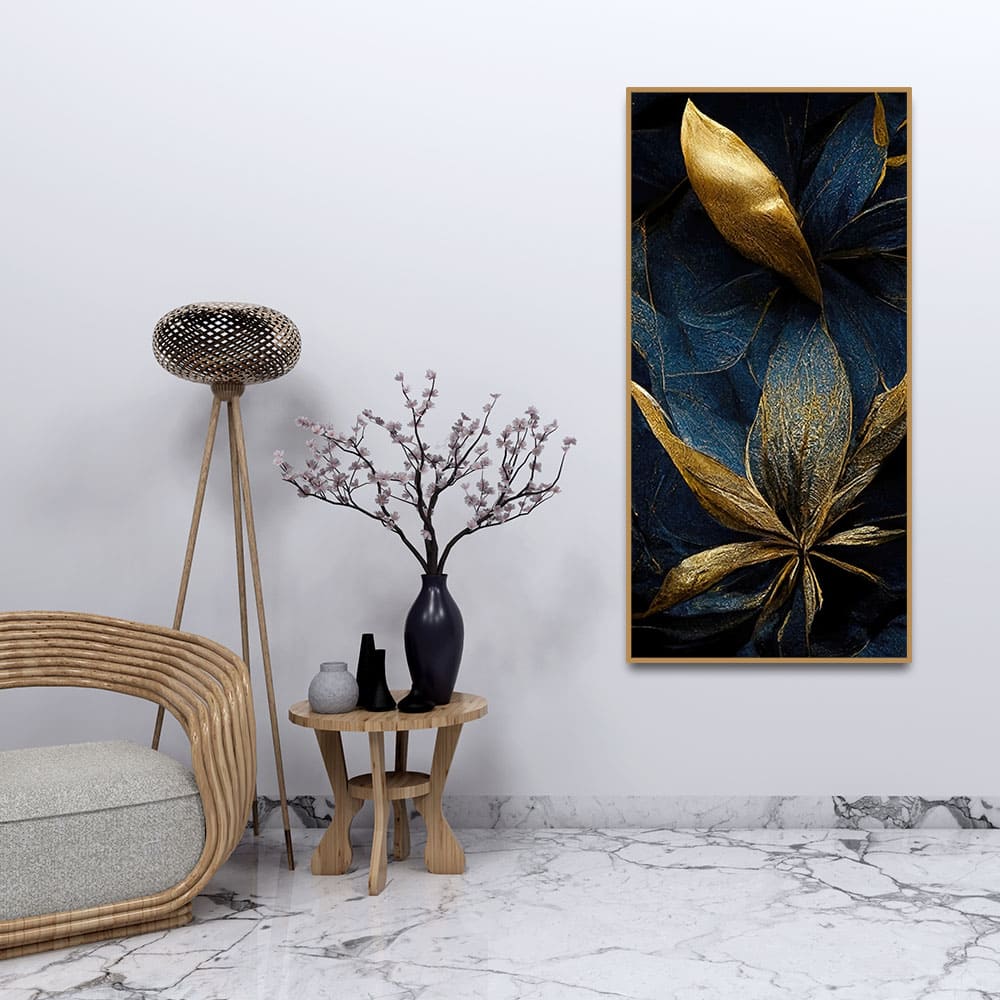 Golden Textured Tropical leaves Canvas Wall Painting - Decor Smart