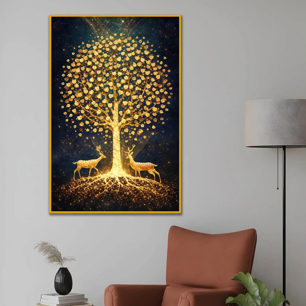 Golden Tree of Life Floating Frame Crystal Wall Painting