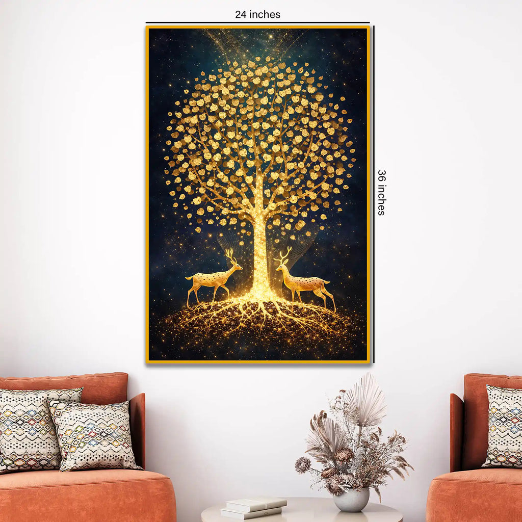 Golden Tree of Life Floating Frame Crystal Wall Painting