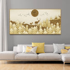 Golden Tree with Deer Premium Canvas Wall Painting
