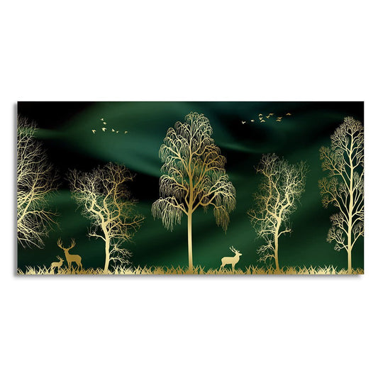 Golden Trees and Deer Modern Art Premium Wall Painting - Decor Smart