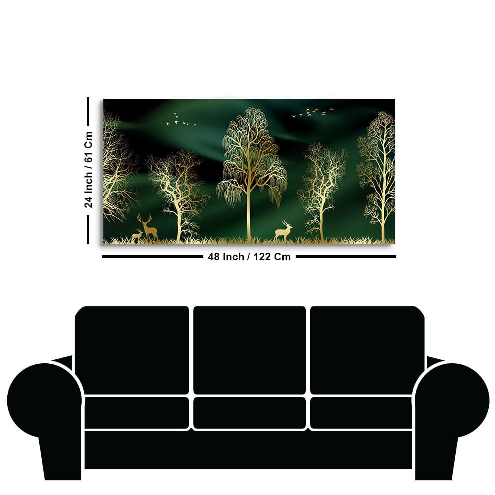 Golden Trees and Deer Modern Art Premium Wall Painting - Decor Smart