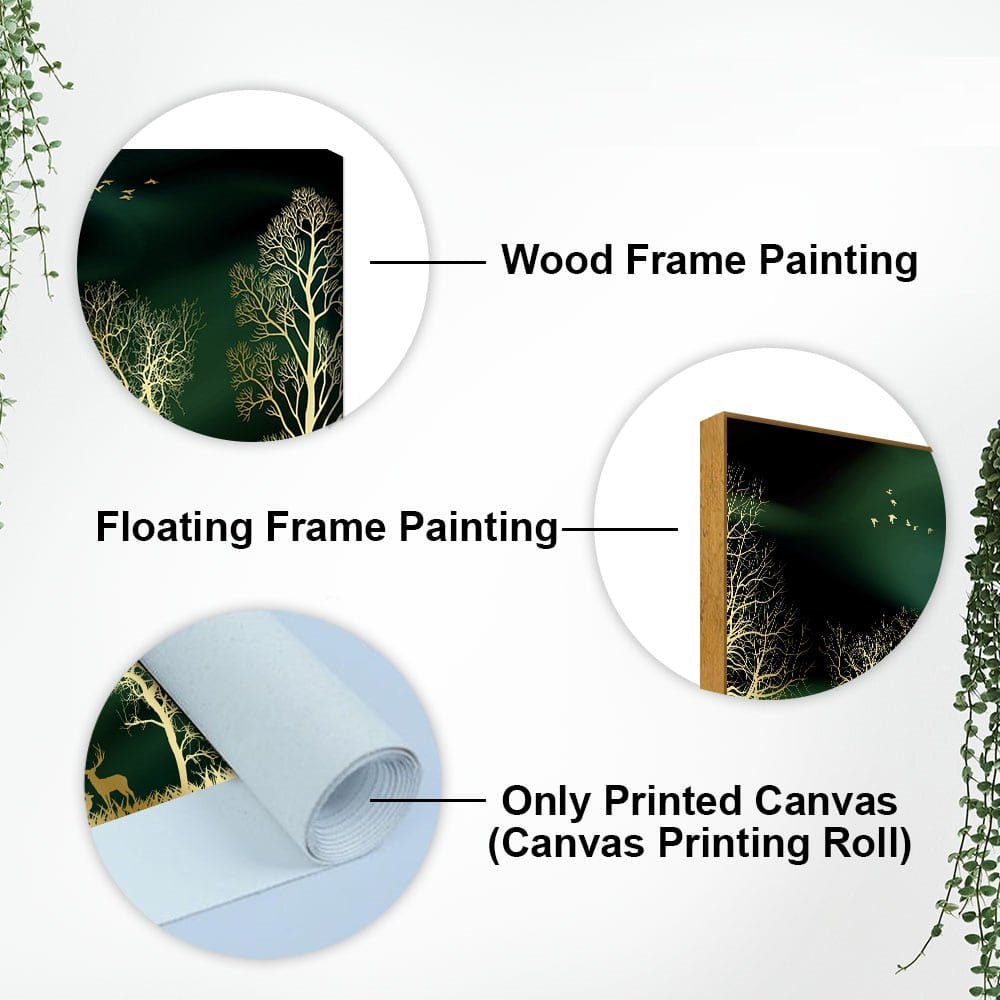 Golden Trees and Deer Modern Art Premium Wall Painting - Decor Smart