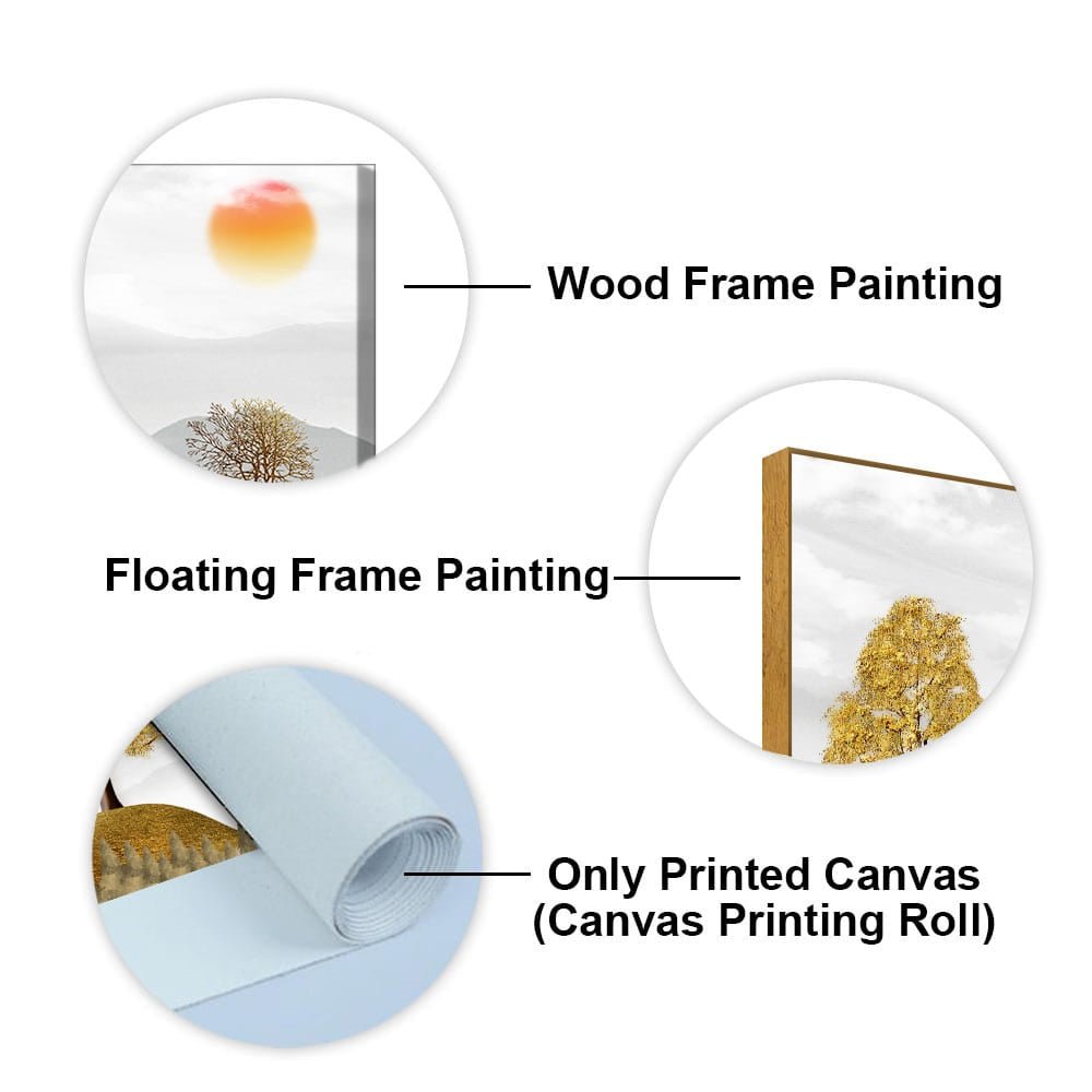 Golden Trees with Beautiful Sunrise Premium Canvas Wall Painting - Decor Smart