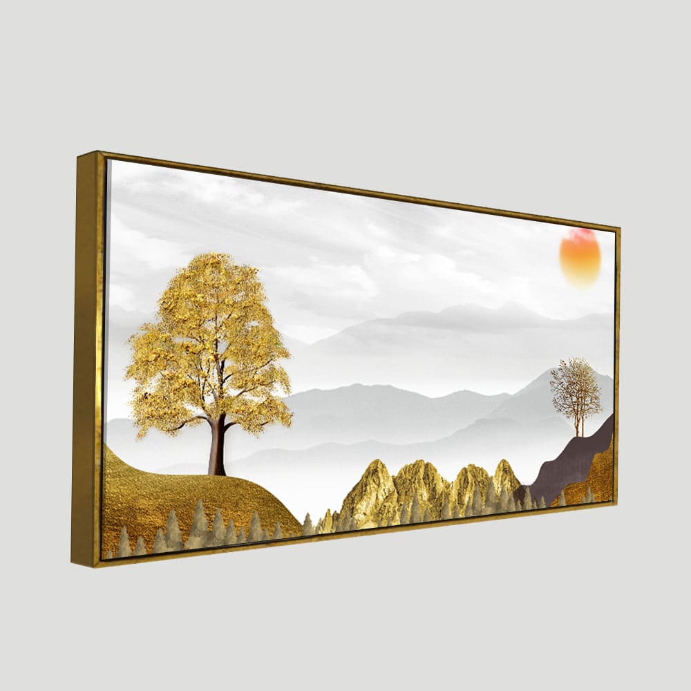 Golden Trees with Beautiful Sunrise Premium Canvas Wall Painting - Decor Smart