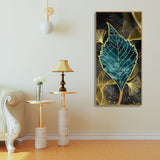 Golden Waves Shapes Turquoise and Green Leaf Feather Canvas Wall Painting - Decor Smart