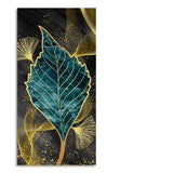 Golden Waves Shapes Turquoise and Green Leaf Feather Canvas Wall Painting - Decor Smart