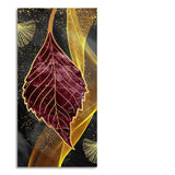 Golden Waves Shapes Turquoise and Red Leaf Feather Canvas Wall Painting - Decor Smart