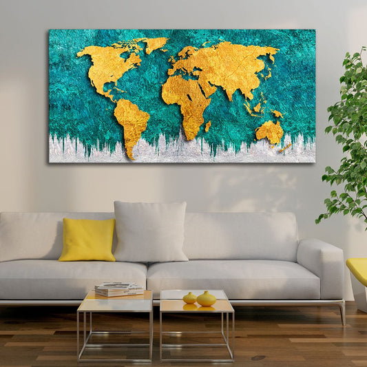 Golden World Map Canvas Wall Painting - Decor Smart