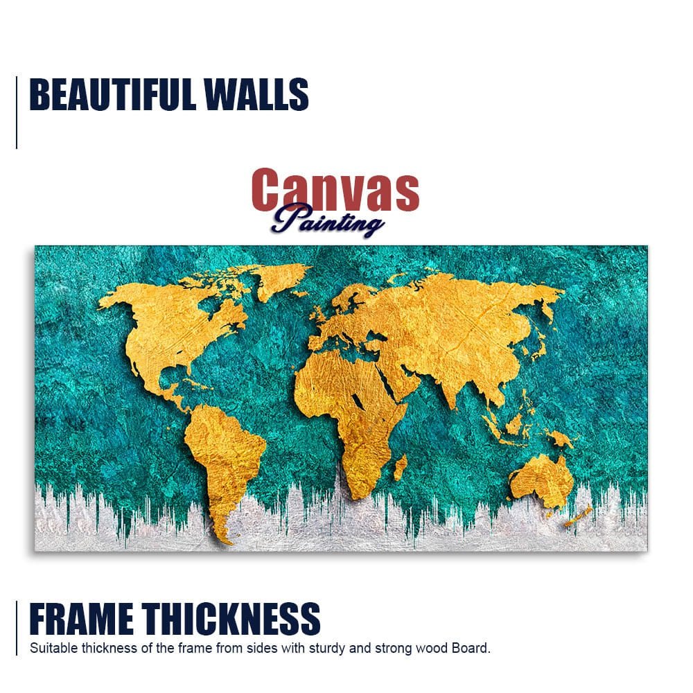 Golden World Map Canvas Wall Painting - Decor Smart
