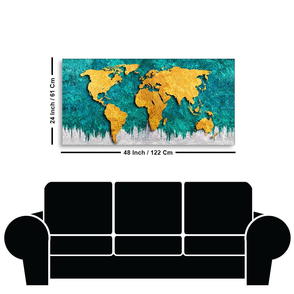 Golden World Map Canvas Wall Painting - Decor Smart