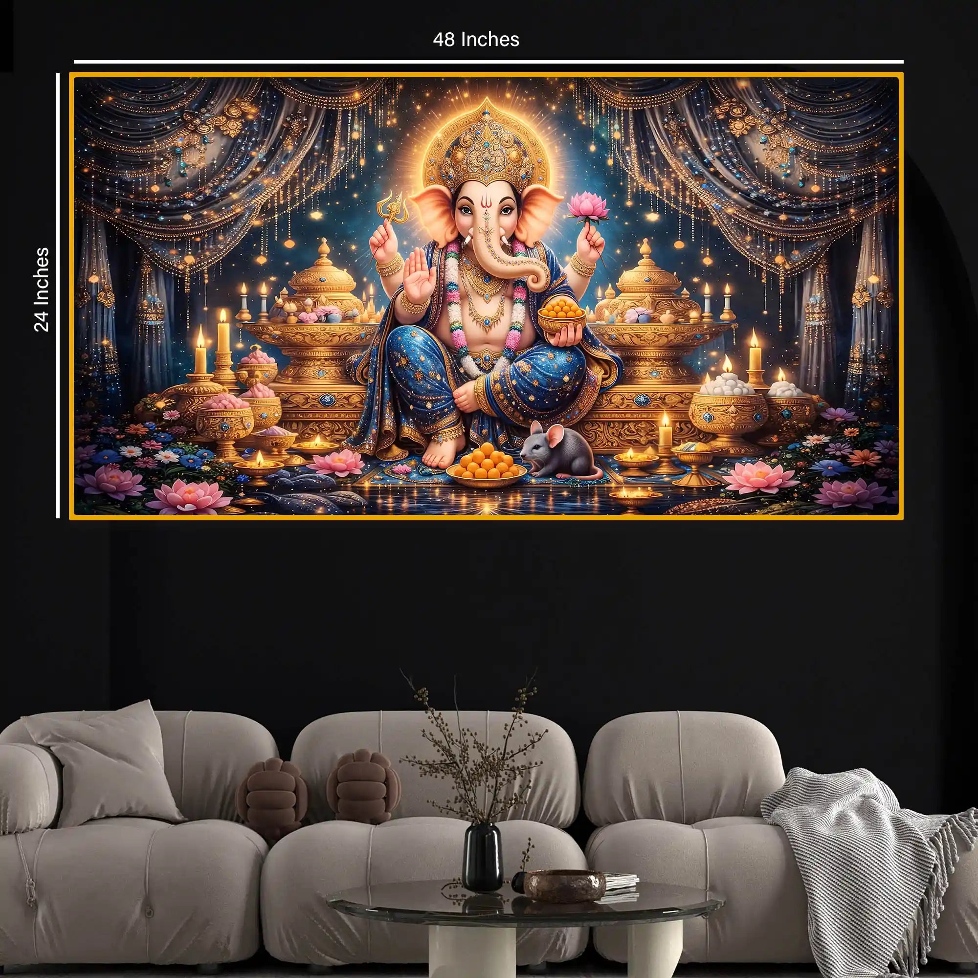 Grand Ganpati Crystal Glass Wall Painting for Home Decor