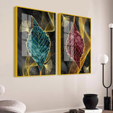 Green and Red Leaf Shape Acrylic Floating Wall Painting Set of 2 - Decor Smart