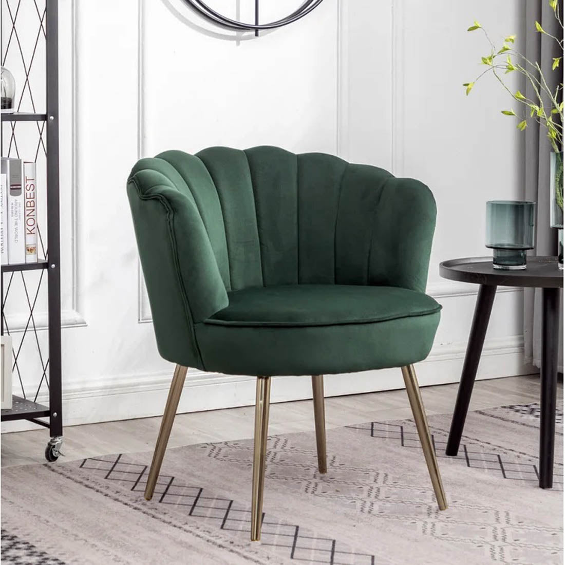 Green Color Crafted Shell Design Lounge Chair - Decor Smart