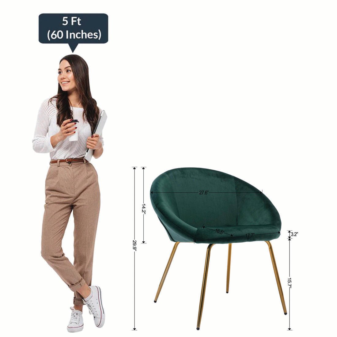Green Color Round Shell Back Velvet Accent Chair - Decor Smart
