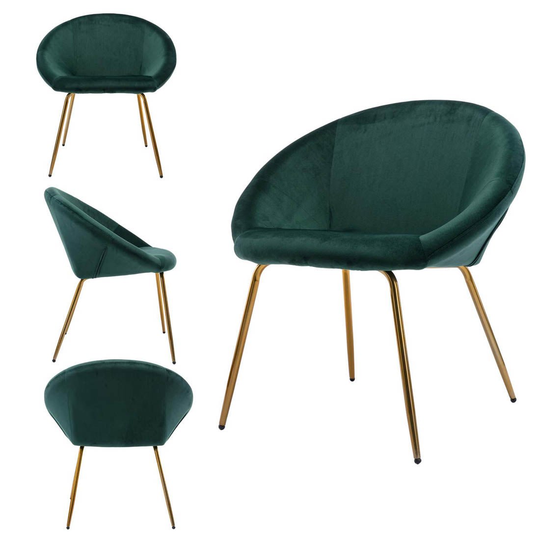 Green Color Round Shell Back Velvet Accent Chair - Decor Smart