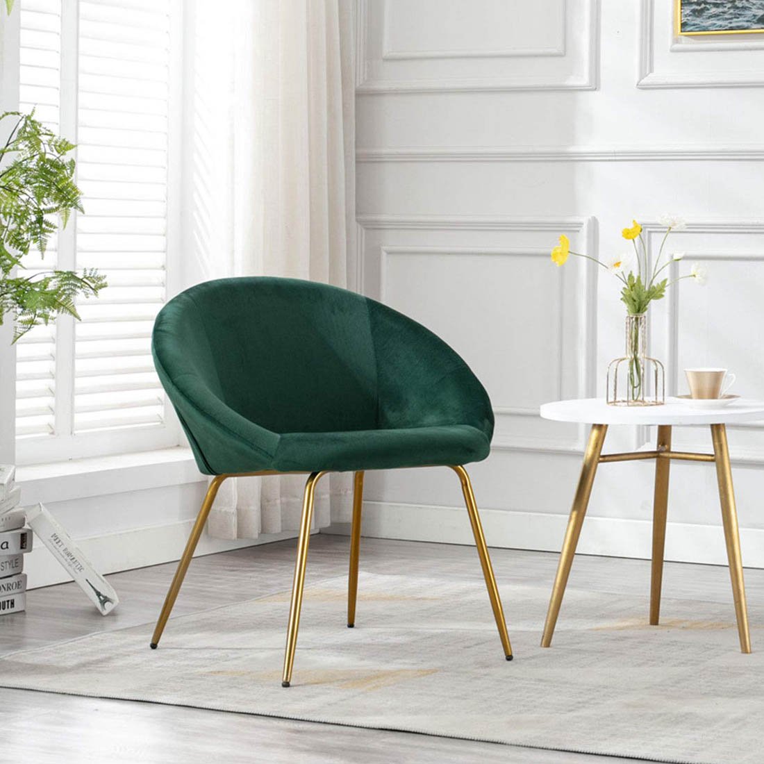 Green Color Round Shell Back Velvet Accent Chair - Decor Smart