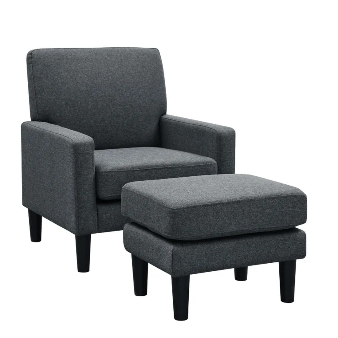 Grey Color Standard Velvet Accent Chair with Ottoman - Decor Smart