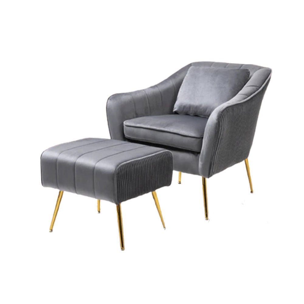 Grey Fluffy Super Comfy Velvet Luxury Accent Chair with Ottoman - Decor Smart