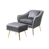 Grey Fluffy Super Comfy Velvet Luxury Accent Chair with Ottoman - Decor Smart