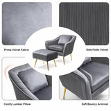 Grey Fluffy Super Comfy Velvet Luxury Accent Chair with Ottoman - Decor Smart