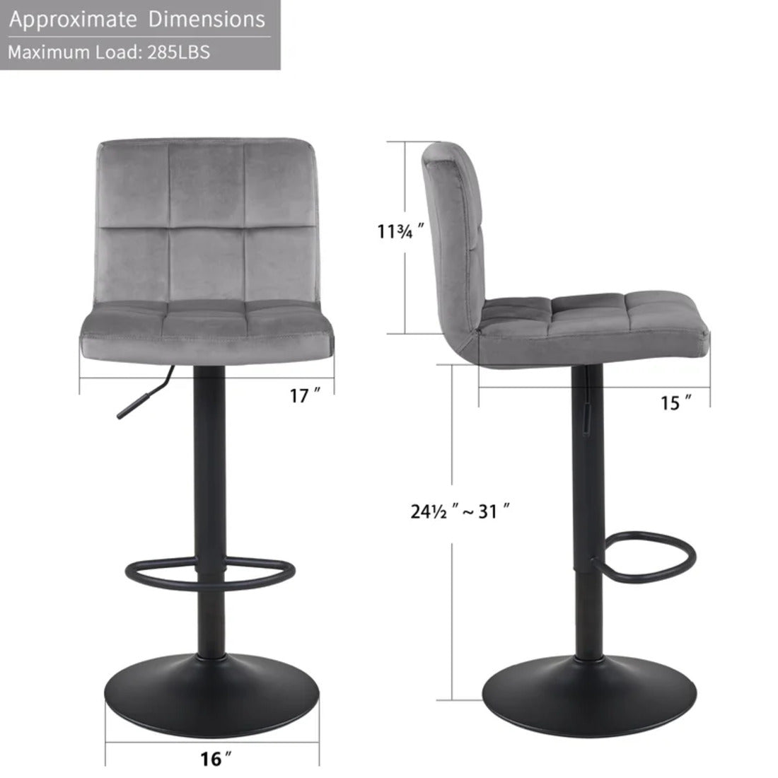 Grey Luxury Feel Velvet Counter Bar Chair / Long Chair - Decor Smart