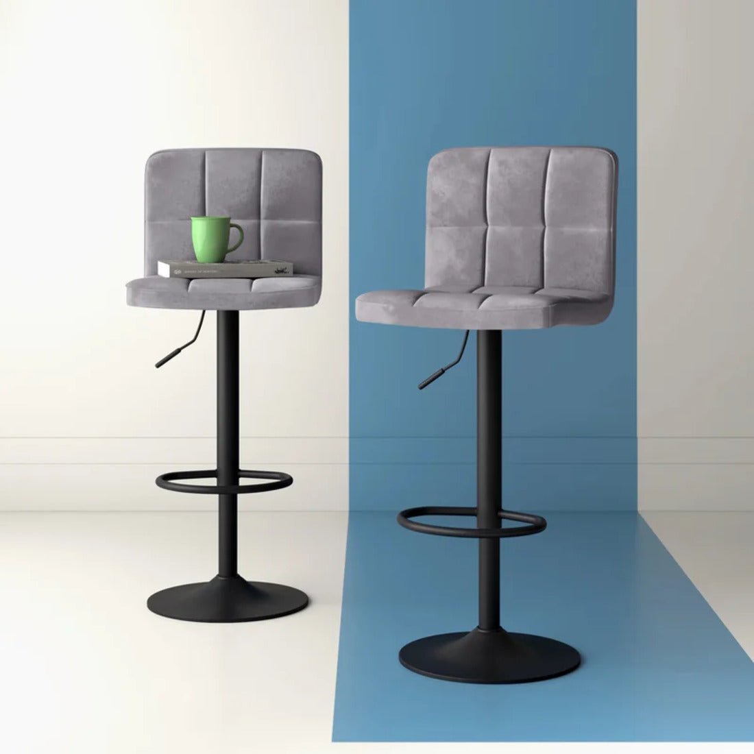 Grey Plush Feel Velvet Counter Bar Chair / Long Chair - Decor Smart