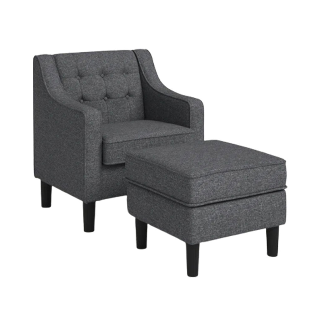 Grey Tufted Comfy Classic Lounge Accent Chair with Ottoman - Decor Smart