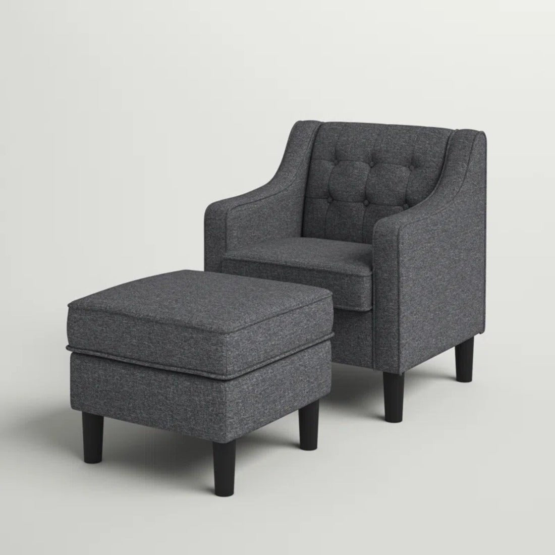 Grey Tufted Comfy Classic Lounge Accent Chair with Ottoman - Decor Smart