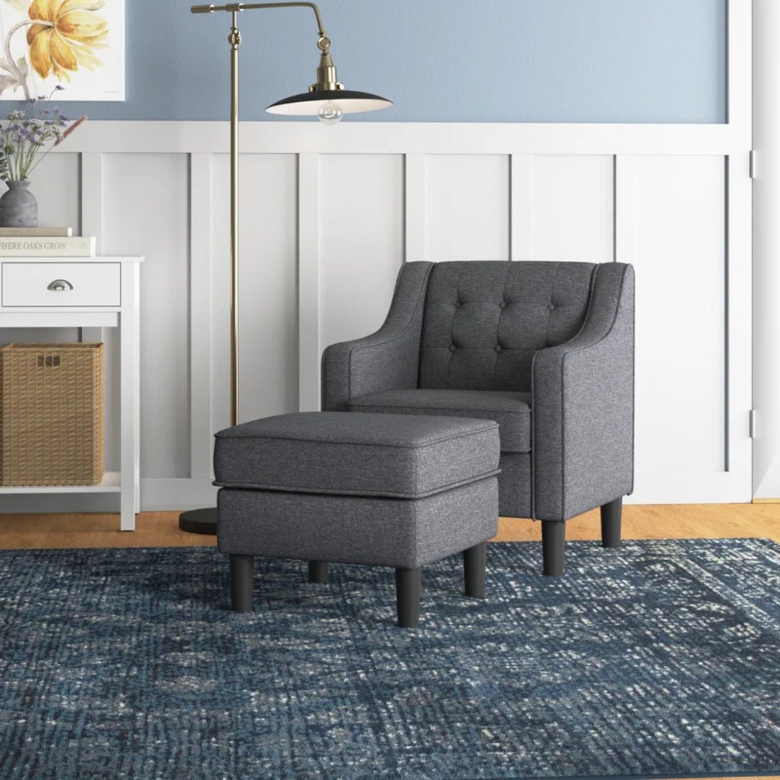 Grey Tufted Comfy Classic Lounge Accent Chair with Ottoman - Decor Smart