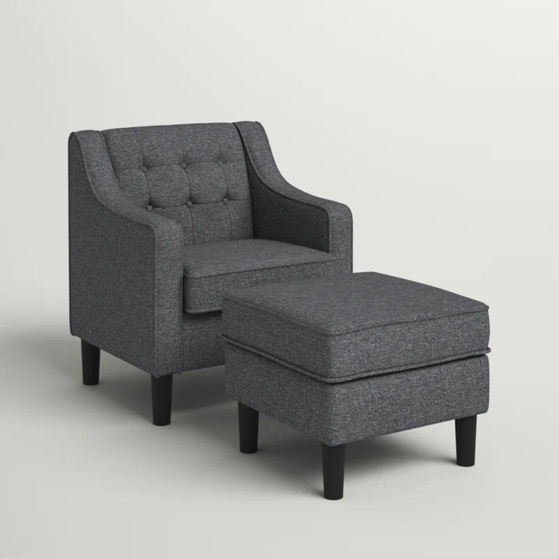 Grey Tufted Comfy Classic Lounge Accent Chair with Ottoman - Decor Smart