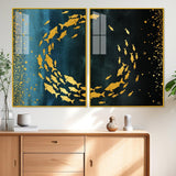 Group of Golden Fishes Acrylic Floating Wall Painting Set of 2 - Decor Smart