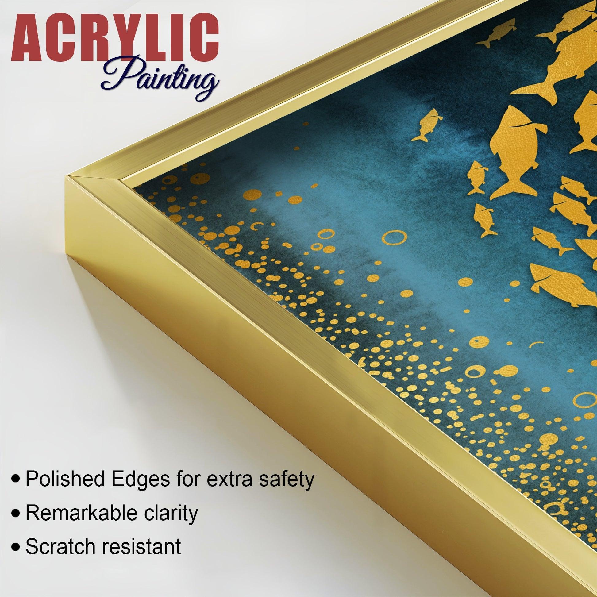 Group of Golden Fishes Acrylic Floating Wall Painting Set of 2 - Decor Smart