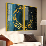 Group of Golden Fishes Acrylic Floating Wall Painting Set of 2 - Decor Smart