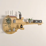 Guitar Backlit Designer Wooden Wall Shelf / Book Shelf / Night Light, Oak Finish - Decor Smart