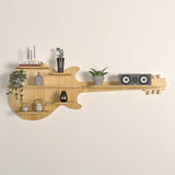 Guitar Backlit Designer Wooden Wall Shelf / Book Shelf / Night Light, Oak Finish - Decor Smart