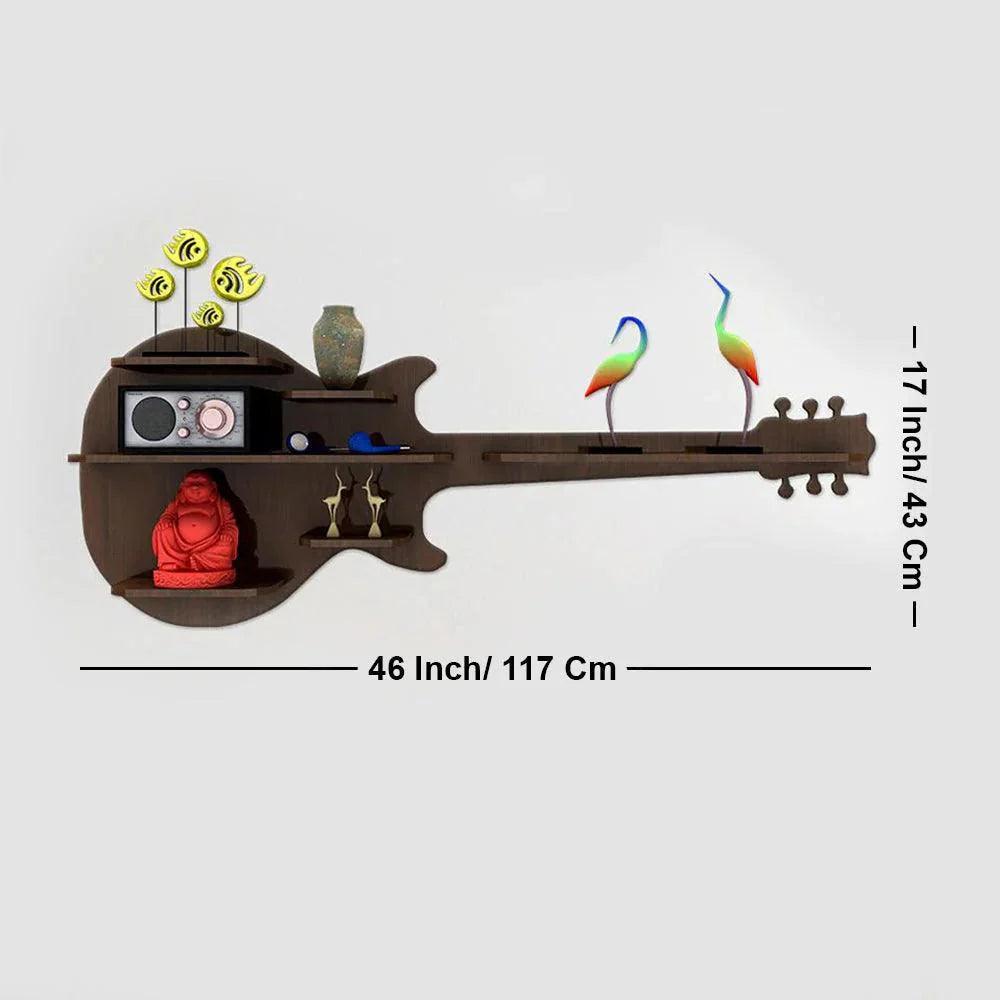 Guitar Backlit Designer Wooden Wall Shelf / Book Shelf / Night Light, Walnut Finish - Decor Smart