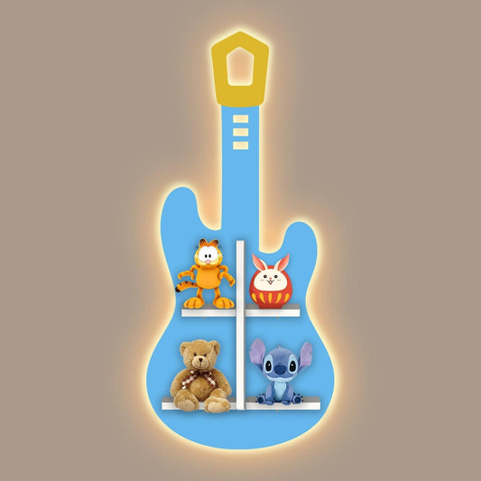 Guitar Shape Wooden Wall Shelf LED Light Wall Shelf for Kids - Decor Smart