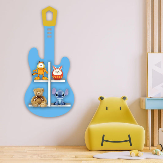 Guitar Shape Wooden Wall Shelf LED Light Wall Shelf for Kids - Decor Smart