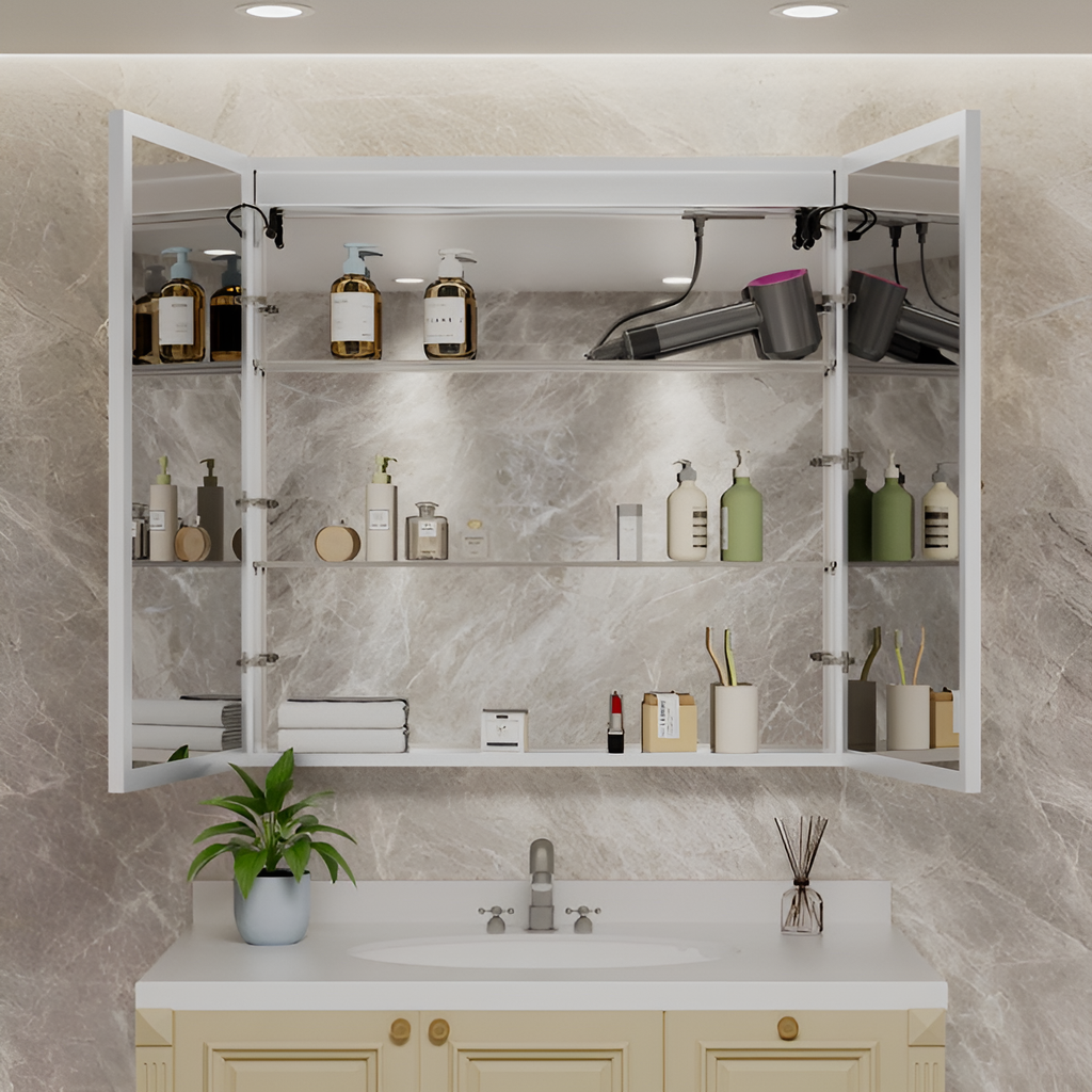 HaloLine Ambient Side Glow LED Mirror with Storage Cabinet