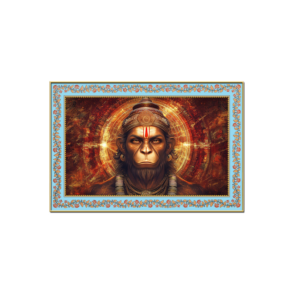 Hanuman Symbol of Strength Floral Border Canvas Wall Painting